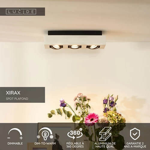 Lucide XIRAX - Spot plafond - LED Dim to warm - GU10 - 3x5W 2200K/3000K - Blanc - USP